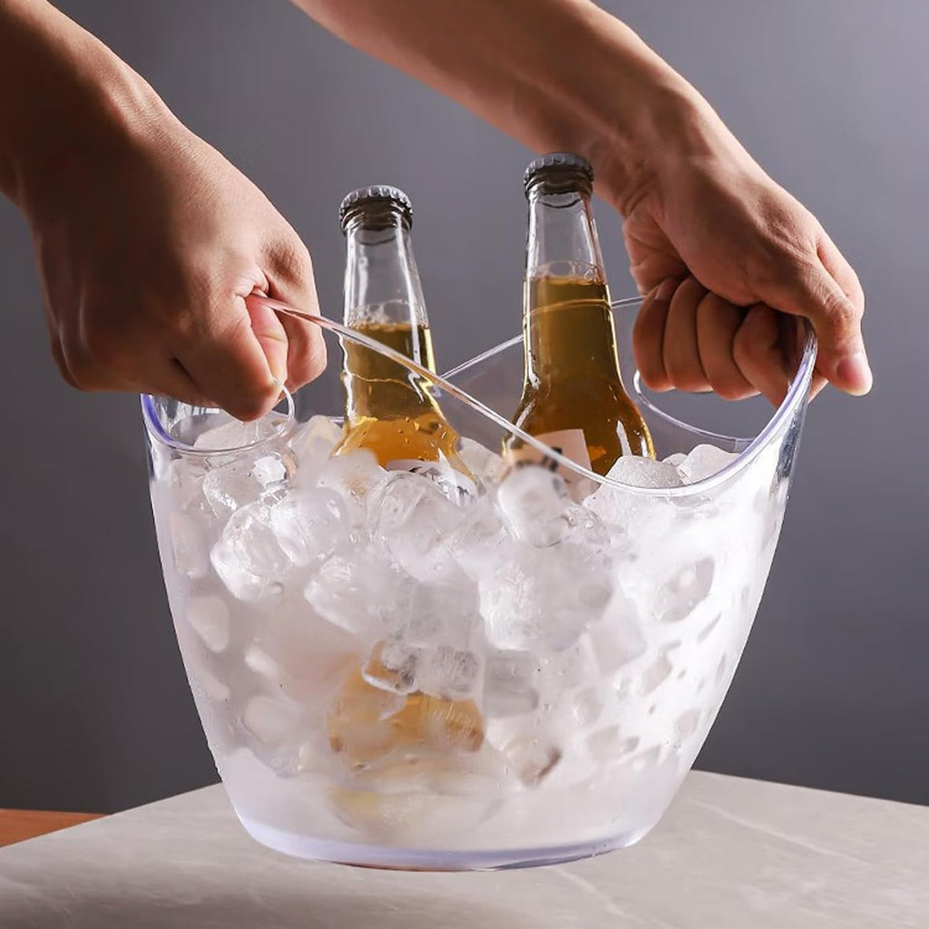 Ice Bucket Clear Acrylic Ice Bucket with Ice Tongs, 8 Liter Plastic Tub Oval Storage Bucket Ice Buckets for Drinks and Parties Plastic Wine Bucket, Beer Bucket, Champagne Bucket Keeps Ice Cold & Dry (