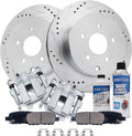 Detroit Axle - Rear Brake Kit for Infiniti JX35 M35H M37 M56 QX60 Nissan Quest Murano Pathfinder Drilled and Slotted Brake Rotors Ceramic Brakes Pads Brake Caipers Replacement: 12.13' inch Rear Rotors