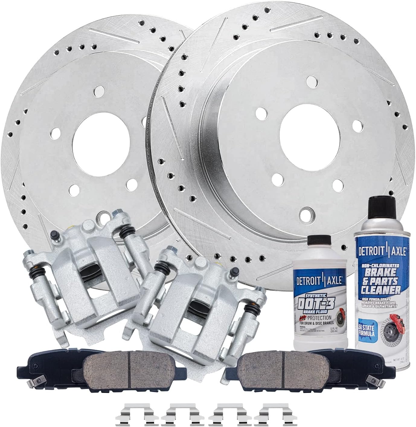 Detroit Axle - Rear Brake Kit for Infiniti JX35 M35H M37 M56 QX60 Nissan Quest Murano Pathfinder Drilled and Slotted Brake Rotors Ceramic Brakes Pads Brake Caipers Replacement: 12.13' inch Rear Rotors