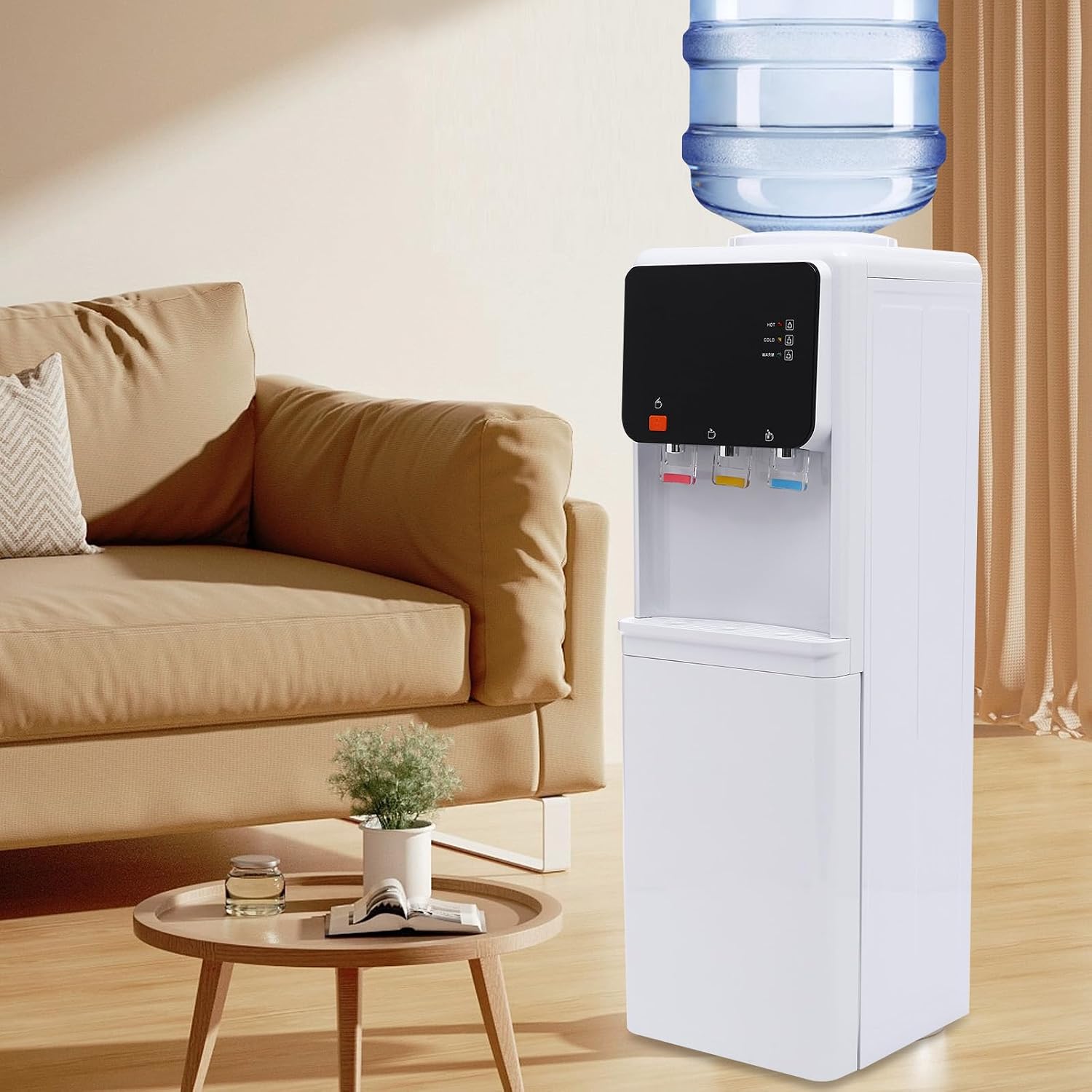 Electric Hot Water Dispenser, Water Cooler Dispenser for 1-4 Gallon Bottles, 3 Temperatures with Hot, Room & Cold Spouts, Water Cooler with Safety Lock, LED Display with Empty Bottle Alert