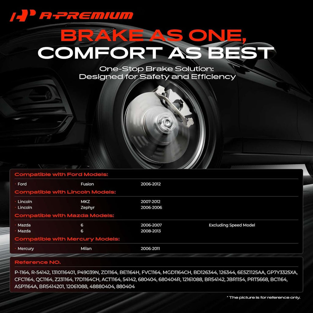 A-Premium 11.77 inch(299 mm) Front Vented Disc Brake Rotors + Ceramic Pads Kit Compatible with Select Ford, Lincoln, Mazda and Mercury Models - Fusion 2006-2012, MKZ, Zephyr, 6, Milan, 6-PC Set