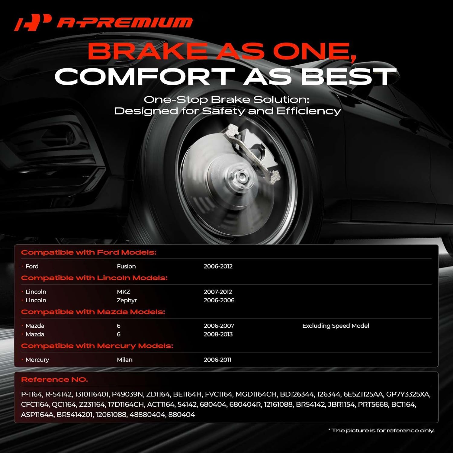 A-Premium 11.77 inch(299 mm) Front Vented Disc Brake Rotors + Ceramic Pads Kit Compatible with Select Ford, Lincoln, Mazda and Mercury Models - Fusion 2006-2012, MKZ, Zephyr, 6, Milan, 6-PC Set