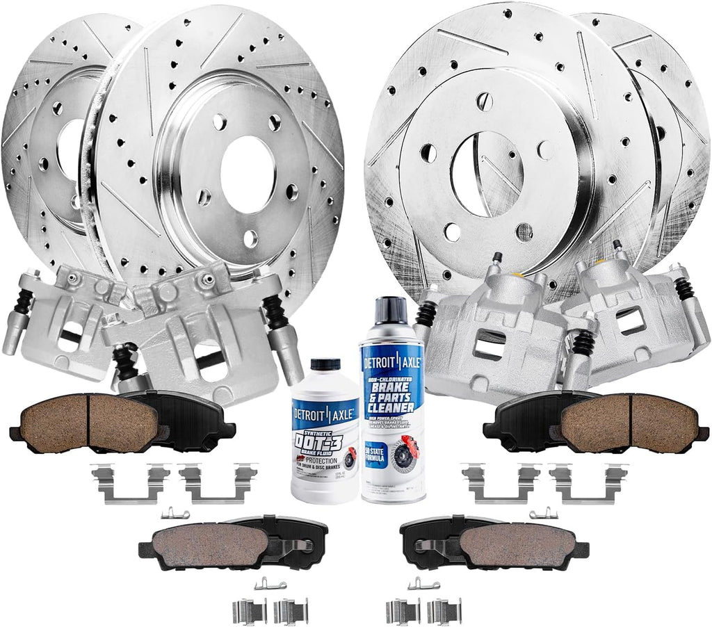 Detroit Axle - 14pc Brake Kit for 07-16 Jeep Patriot 07-17 Compass 08-14 Dodge Avenger 11-14 Chrysler 200, Brake Rotors Brakes Calipers Ceramic Brakes Pads: 11.57' inch Front & 10.31' inch Rear Rotor