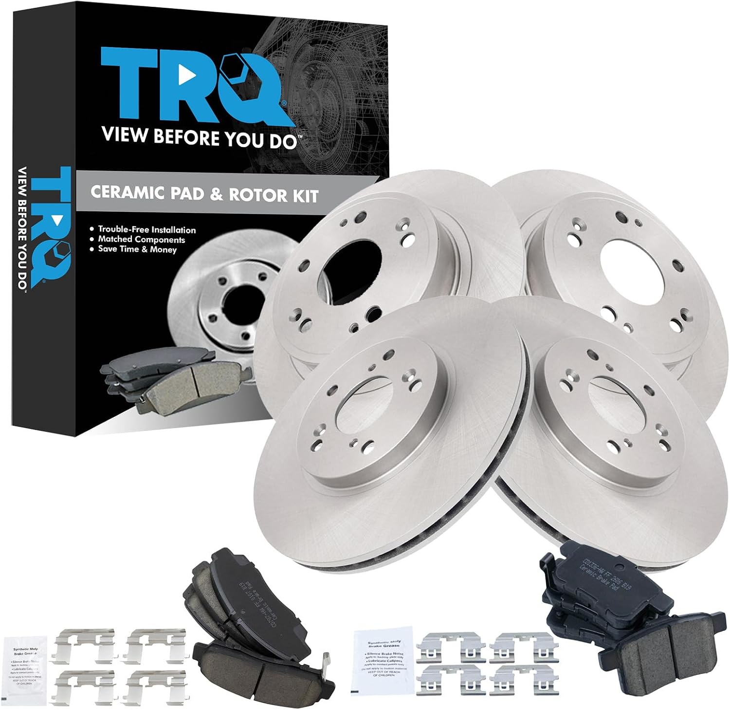 TRQ Front and Rear Brake Pad and Rotor Set Ceramic Vented Rotors Compatible with 2009-2010 Acura TSX 2008-2009 Honda Accord