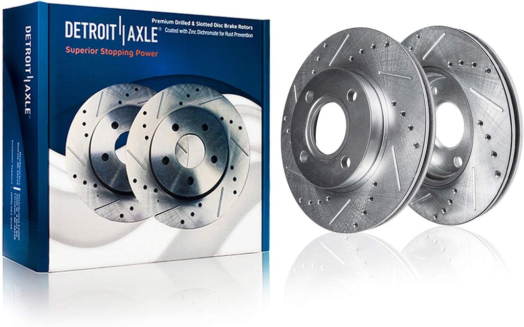 Detroit Axle - 4-Lug Front Wheel Bearing Hubs Brake Kit for Chevy Cobalt Pontiac G5 Pursuit Saturn Ion Drilled Brake Rotors Ceramic Brakes Pads Wheel Bearing Hubs Replacement