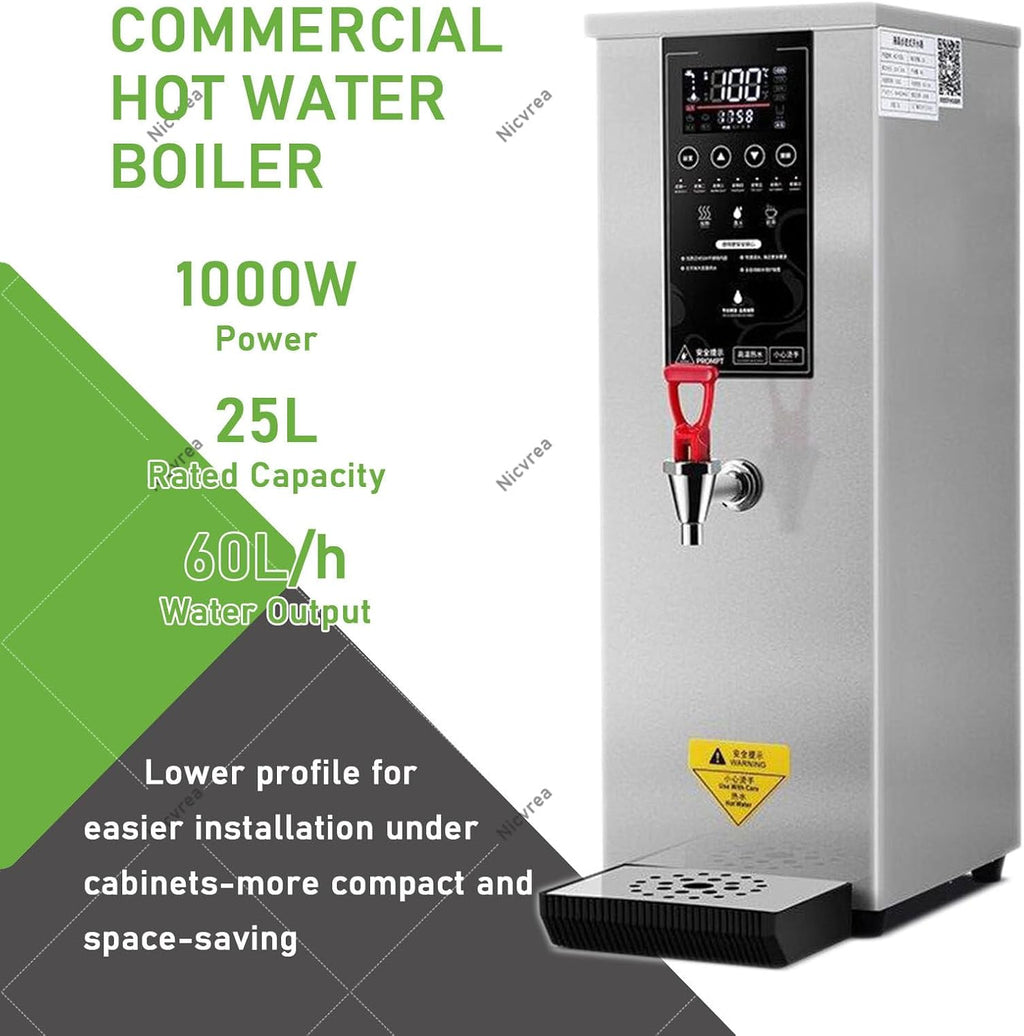 Eletric Water Boiler Commercial Hot Water Dispenser Countertop, Automatic Fast Heating, for Restaurant, Home, Office Silver