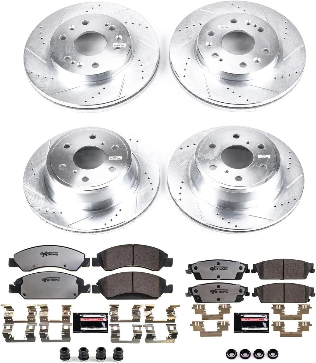 PowerStop Front & Rear Brake Kit For Chevrolet Silverado 1500 2007-13 |GMC Sierra 1500 2007-13 - Truck & Tow Carbon Fiber Ceramic Brake Pads + Drilled & Slotted Rotors Upgrade, K2070-36