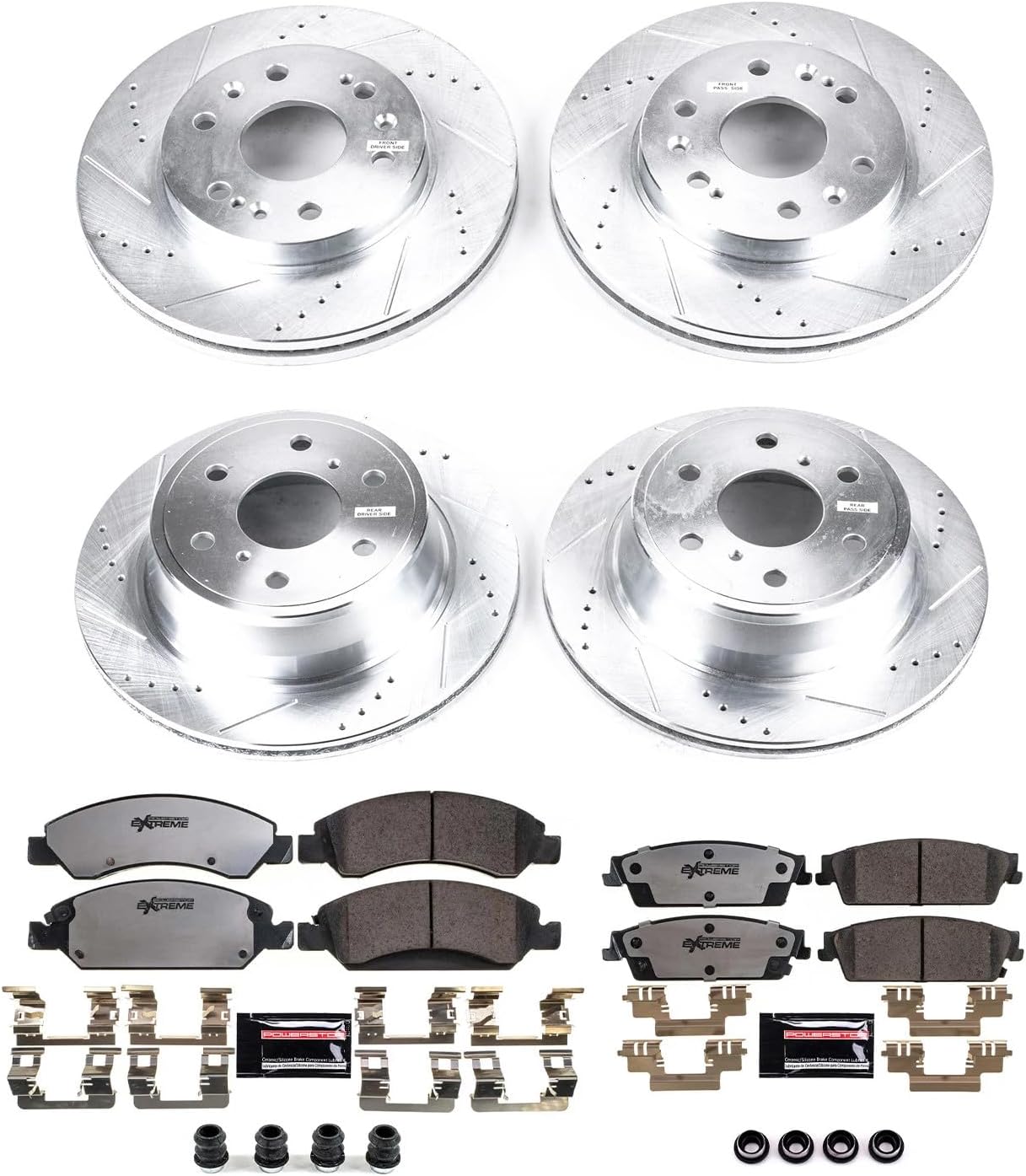 PowerStop Front & Rear Brake Kit For Chevrolet Silverado 1500 2007-13 |GMC Sierra 1500 2007-13 - Truck & Tow Carbon Fiber Ceramic Brake Pads + Drilled & Slotted Rotors Upgrade, K2070-36
