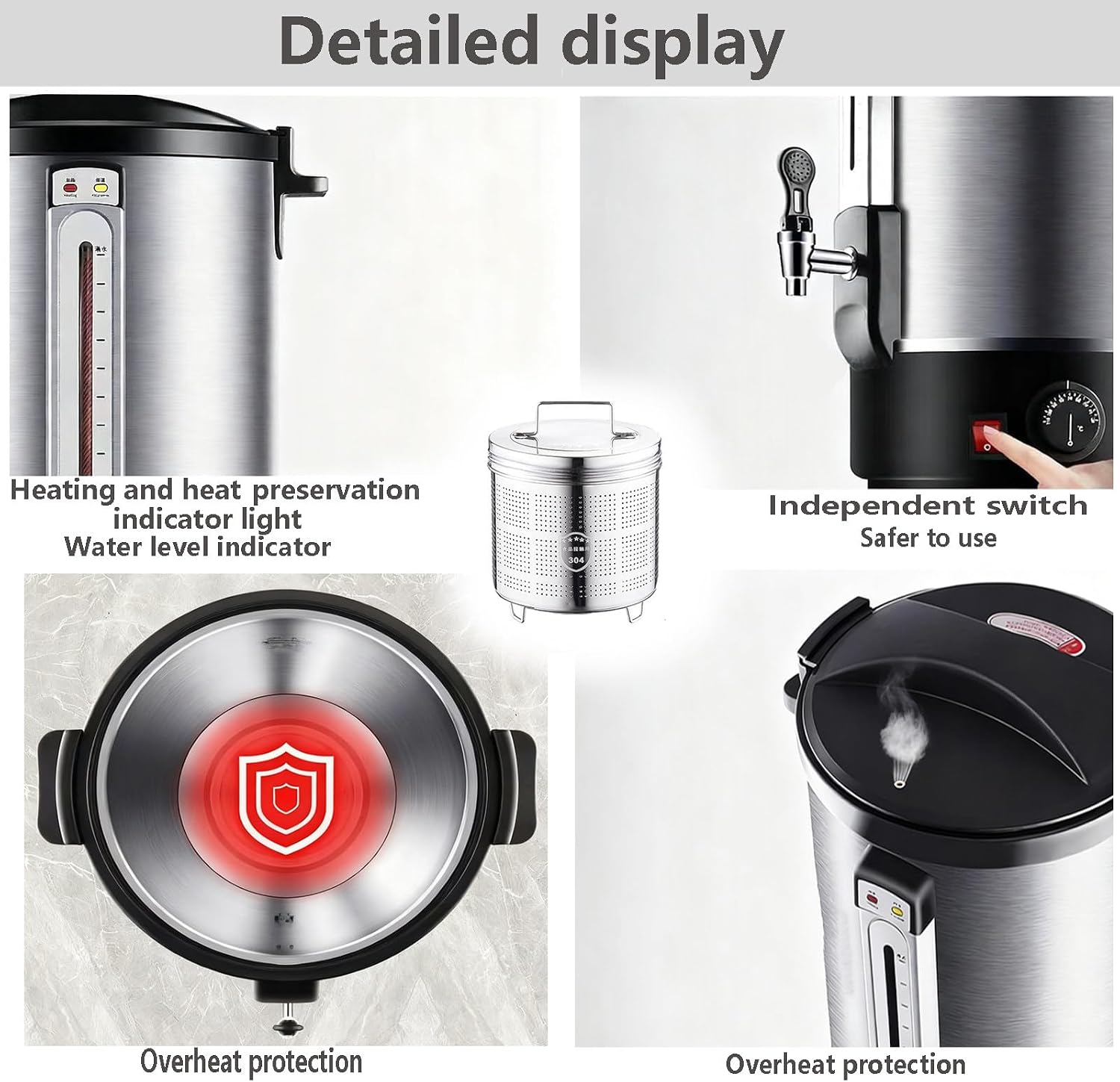 Stainless Steel Large Capacity Hot Water Dispense,Commercial Hot Water Dispense Boiler Instant Boiling Machine Heater Electric Kettle Temperature Control 20L