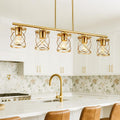 mavcadonf Kitchen Island Light, 5-Light Dining Room Lighting Fixtures Hanging, Farmhouse Linear Pendant Light for Kitchen Island Table Living Room with Adjustable Rods, Brushed Gold