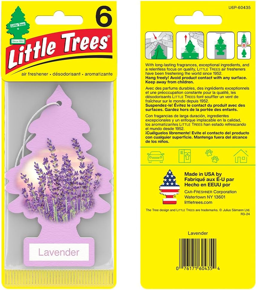 LITTLE TREES Air Fresheners Car Air Freshener. Hanging Tree Provides Long Lasting Scent for Auto or Home. Lavender, 24 Airs Fresheners (Pack of 6)