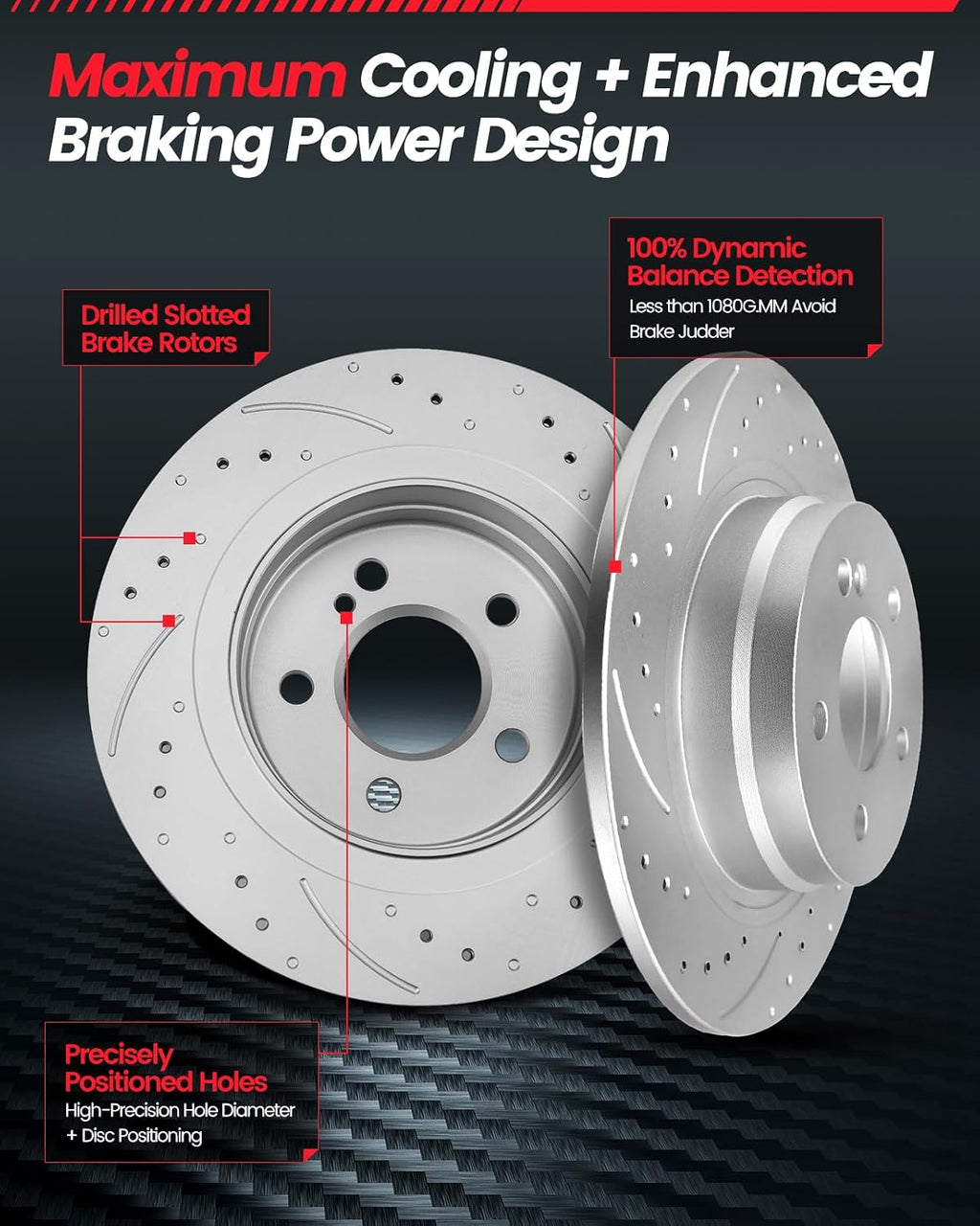 Rear Automotive Replacement Brake Kit, Drilled Slotted Brake Rotors Kit Compatible with 2008-2012 Jeep Liberty, 2007-2011 Dodge Nitro|Anti-Rust Geomet Coated|316mm(12.4in)|D1274-8390 & 53044