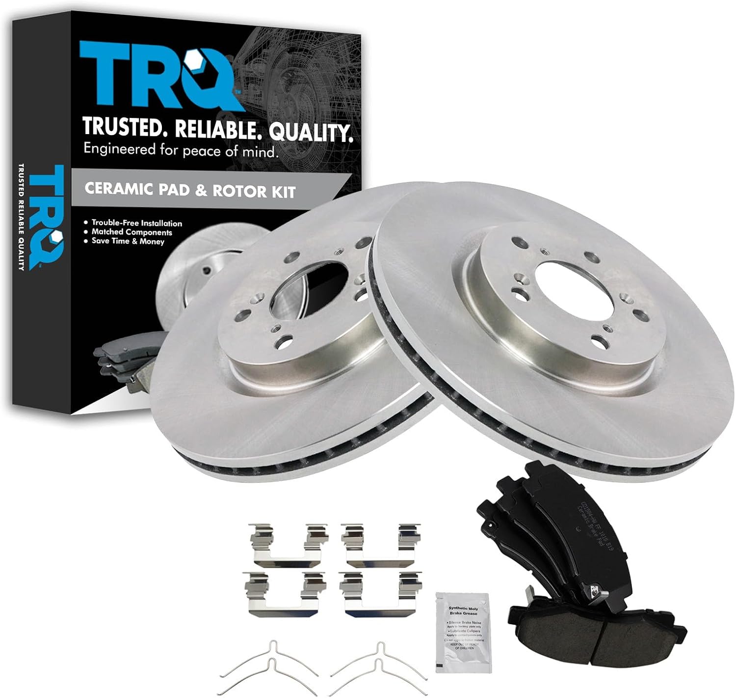 TRQ Front Brake Pad and Rotor Set Ceramic Vented Rotors Compatible with 2009-2014 Acura TL