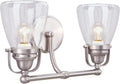 Aspen Creative 62098, Two-Light Metal Bathroom Vanity Wall Light Fixture, 15 3/4' Wide, Transitional Design in Brushed Nickel with Clear Seedy Glass Shade
