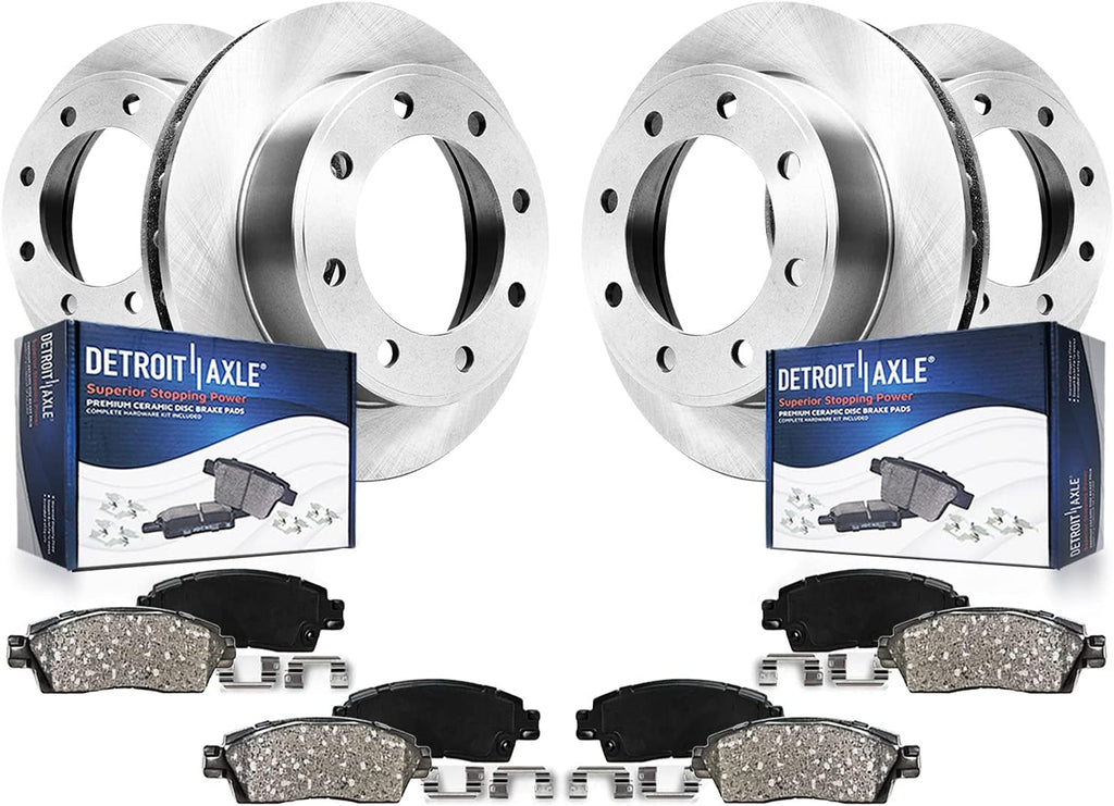 Detroit Axle - Brake Kit for 2020-2024 Chevrolet Silverado 3500 HD 2020-2024 GMC Sierra 3500 HD Disc Brake Rotors Ceramic Brakes Pads Replacement : 13.98' inch Front and Rear Rotor