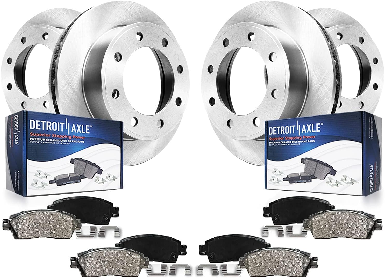 Detroit Axle - Brake Kit for 2020-2024 Chevrolet Silverado 3500 HD 2020-2024 GMC Sierra 3500 HD Disc Brake Rotors Ceramic Brakes Pads Replacement : 13.98' inch Front and Rear Rotor