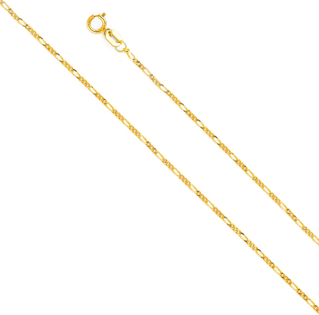Ioka 14K Yellow Gold Diamond Cut Our Lady of Guadalupe Stamp Charm Pendant with 1.2mm Figaro 3+1 Chain Necklace