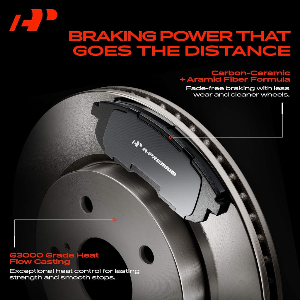 A-Premium 10.67 inch (271mm) Rear Solid Disc Brake Rotors + Ceramic Pads Kit Compatible with Select Ford Models - Focus 2012 2013 2014 2015 2016 2017 2018, 6-PC Set