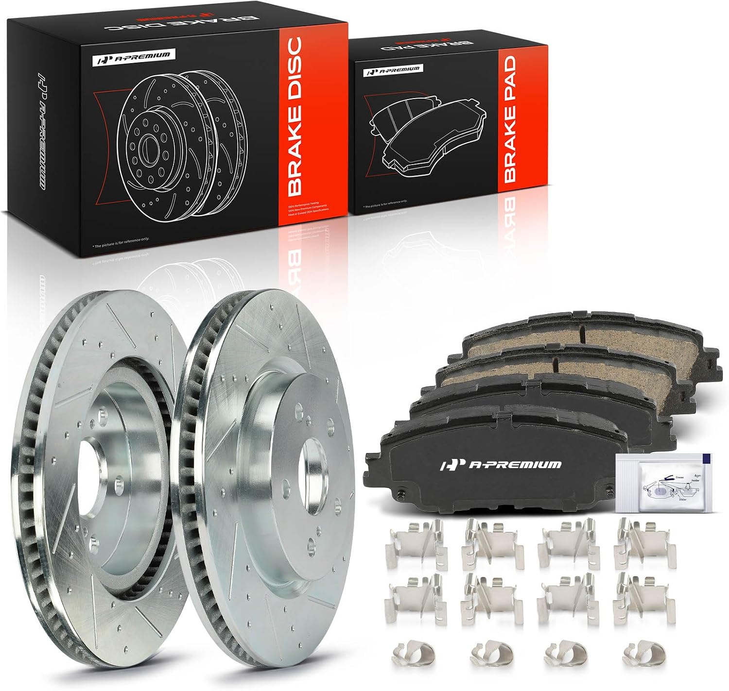A-Premium 12.01 inch (305mm) Front Drilled and Slotted Disc Brake Rotors + Ceramic Pads Kit Compatible with Select Toyota and Lexus Models - Camry, RAV4, Avalon, Venza, C-HR, ES350, ES250, 6-PC Set