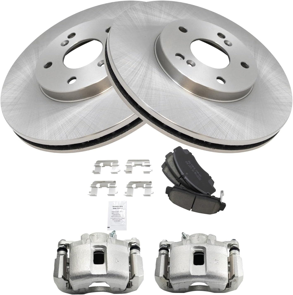 TRQ Front Brake Pad and Rotor Set Ceramic Vented Rotors Calipers Compatible with 2001-2003 Acura CL 1999-2008 TL 2003-2009 Honda Accord