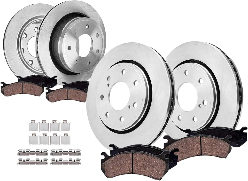 Detroit Axle - Brake Kit for 2012 2013 2014 Ford F-150 w/7 Lugs, Disc Brake Rotors Ceramic Brakes Pads with Hardware Replacement : 13.78' inch Front and 13.70' inch Rear Rotors