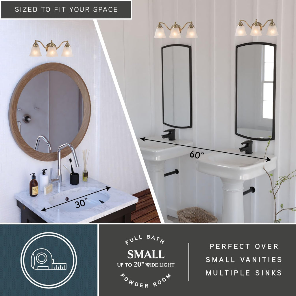 VAXCEL Standford 3-Light 19 inch Wide Antique Brass Gold Traditional Bathroom Vanity Lighting Fixture, White Alabaster Glass Shade, Dimmable, LED Compatible, Over the Mirror Mounted Steel Wall Sconce
