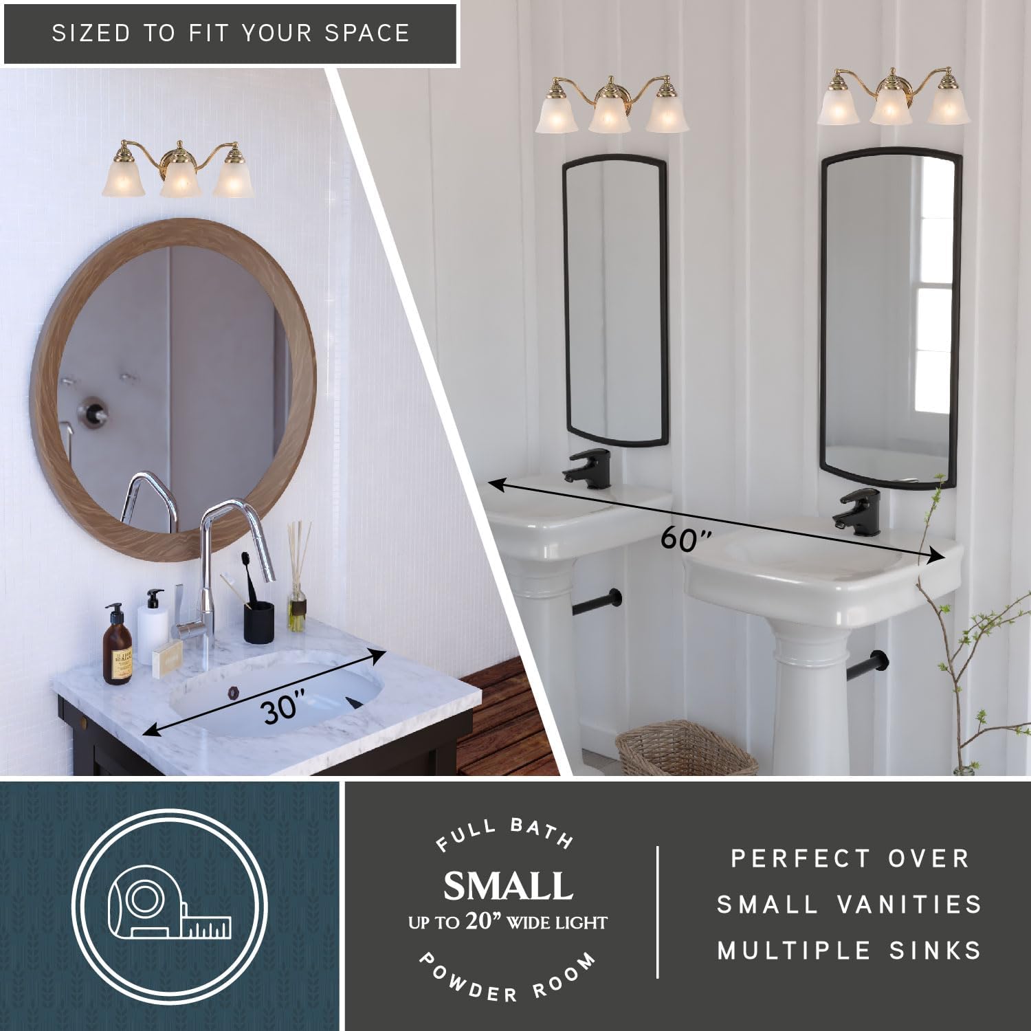 VAXCEL Standford 3-Light 19 inch Wide Antique Brass Gold Traditional Bathroom Vanity Lighting Fixture, White Alabaster Glass Shade, Dimmable, LED Compatible, Over the Mirror Mounted Steel Wall Sconce
