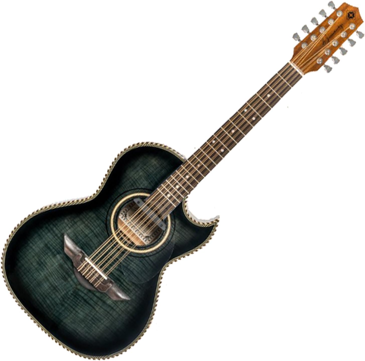 H. Jimenez LBQ1EBF El Esta'ndar Acoustic-Electric Guitar, Bajo Quinto Black Stained Flame Maple, With Cutaway and Electronics