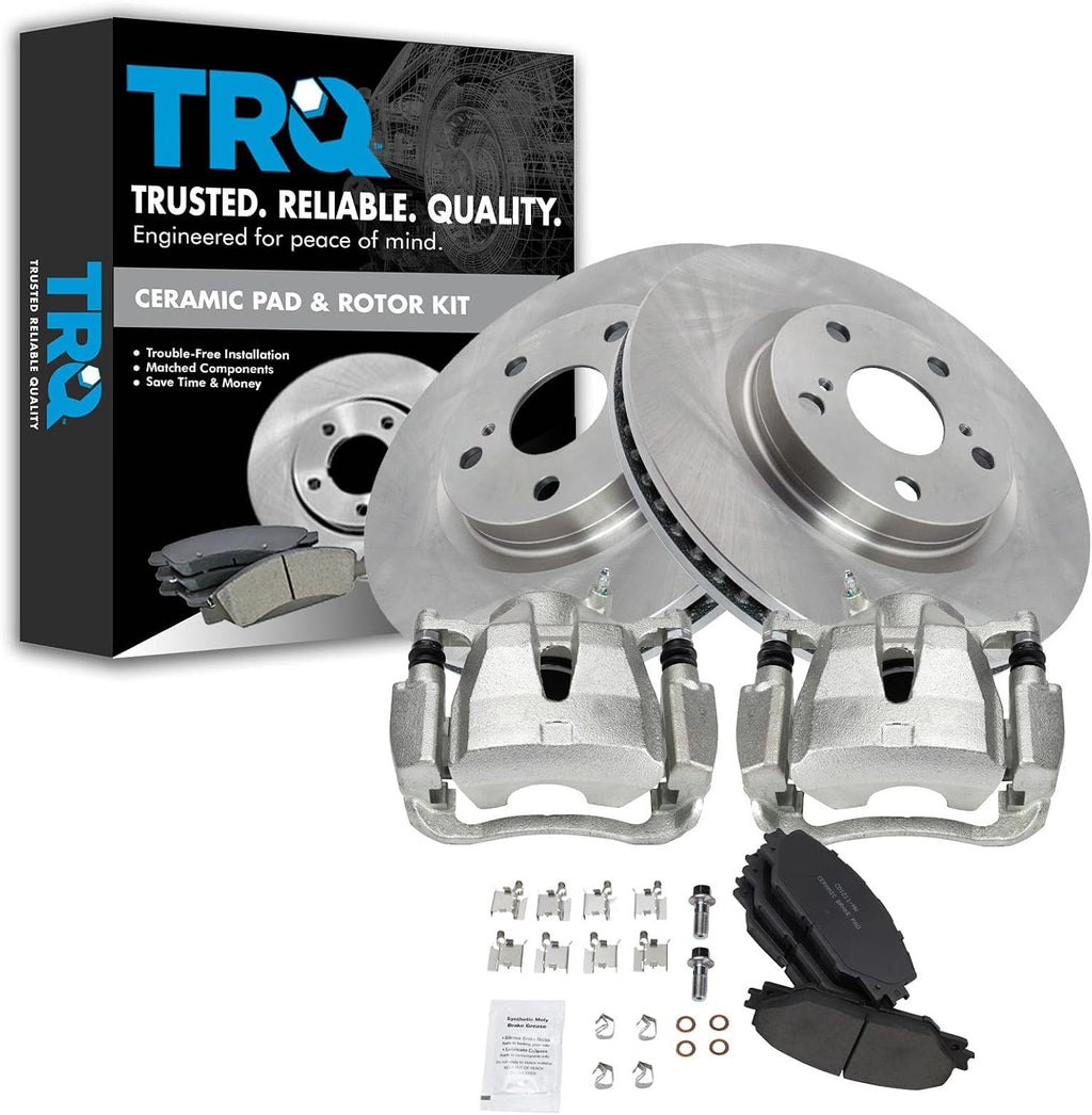 TRQ Front Brake Calipers Ceramic Pads & Rotors Compatible with Vibe tC Corolla Matrix RAV4