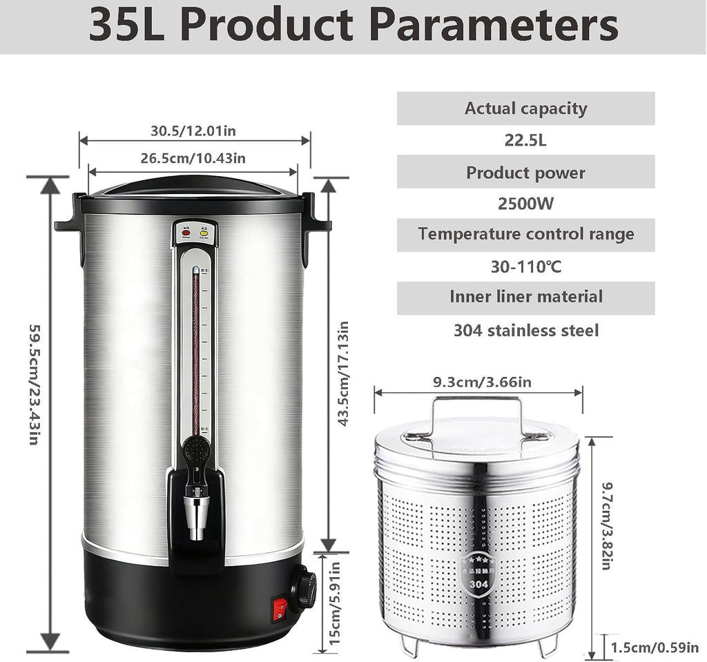 Commercial Coffee Urn,Large Capacity Stainless Steel Coffee Maker, Fast Brew/Rapid Extraction with Automatic Temperature Control & Faucet,Hot Water Dispenser 35L