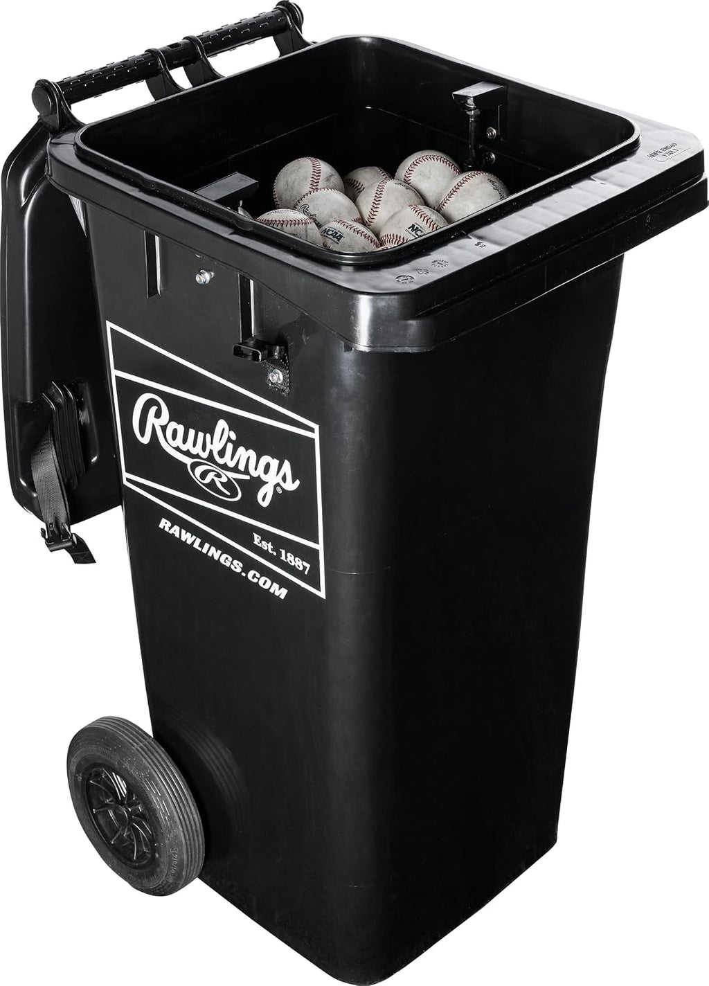 Rawlings | Rolling Ball Bin with Spring-Loaded Basket | 32-Gallon Capacity | Balls Not Included