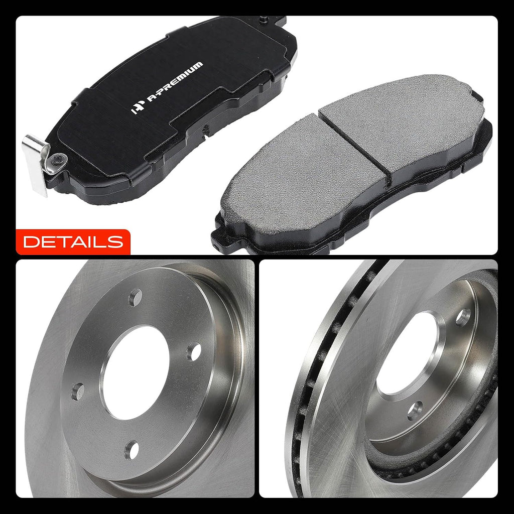 A-Premium 11.02 inch (280mm) Front Vented Disc Brake Rotors + Ceramic Pads Kit Compatible with Select Nissan Models - Sentra 2007-2012, Versa 2007-2012, Cube 2009-2014, 6-PC Set