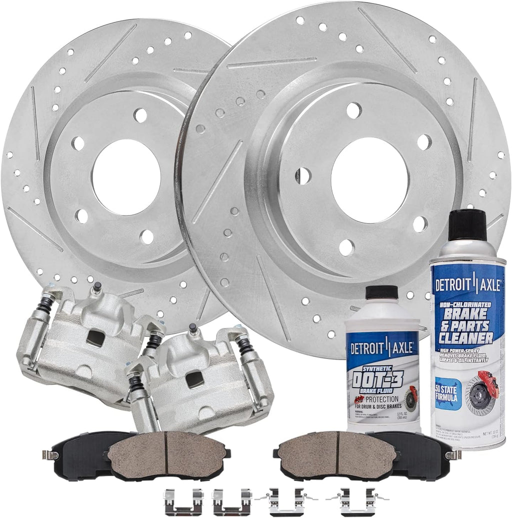 Detroit Axle - Front Brake Kit for 2007-2010 Nissan Altima 2008 2009, 11.65'' inch Drilled & Slotted Brake Rotors Ceramic Brake Pads Brake Calipers Replacement
