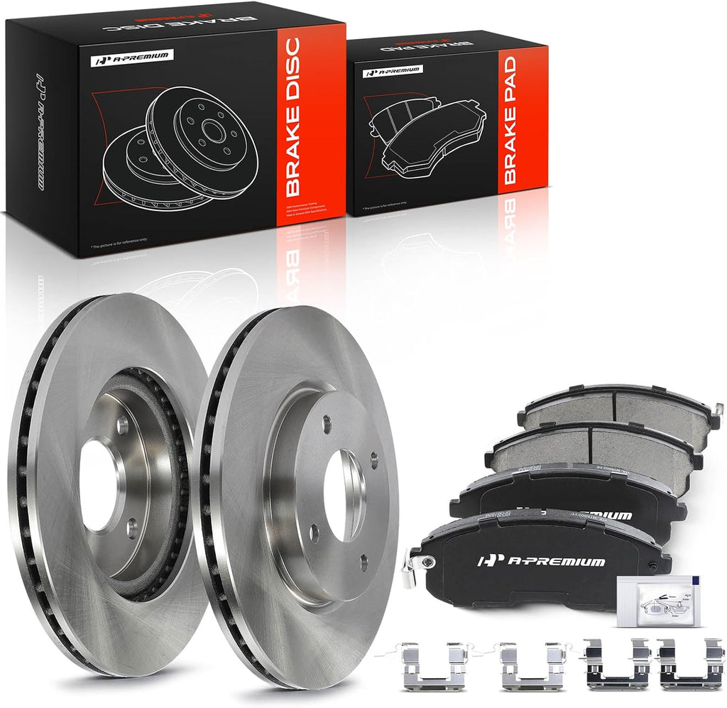 A-Premium 11.02 inch (280mm) Front Vented Disc Brake Rotors + Ceramic Pads Kit Compatible with Select Nissan Models - Sentra 2007-2012, Versa 2007-2012, Cube 2009-2014, 6-PC Set