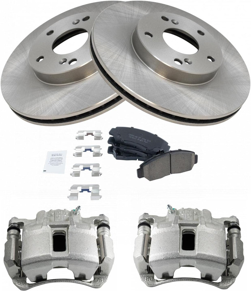 TRQ Front Brake Pad and Rotor Set Ceramic Vented Rotors Calipers Compatible with 2003-2007 Honda Accord