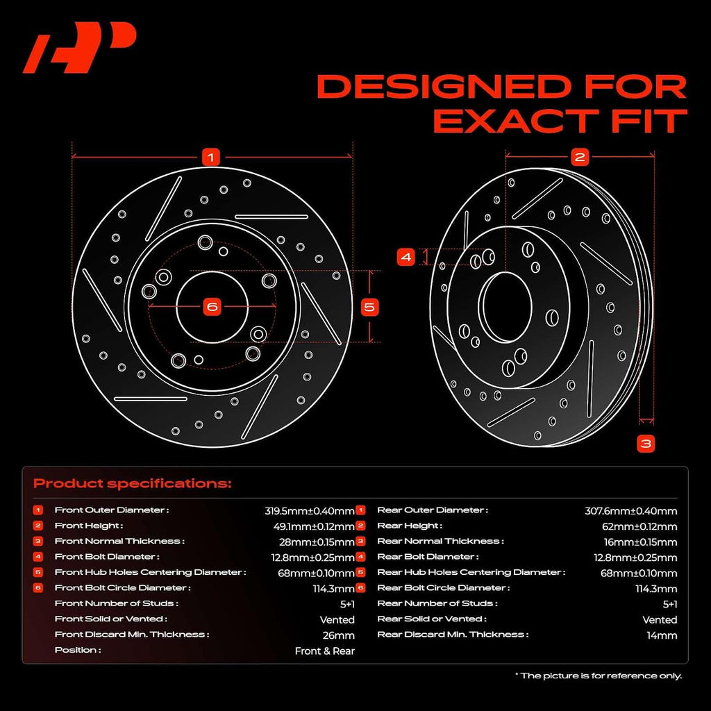 A-Premium Front & Rear Drilled and Slotted Disc Brake Rotors + Ceramic Pads Kit Compatible with Select Nissan and Infiniti Models - 370Z, 350Z, G37, G35, EX35, EX37, G25, M35, M45, Q40, 12-PC Set
