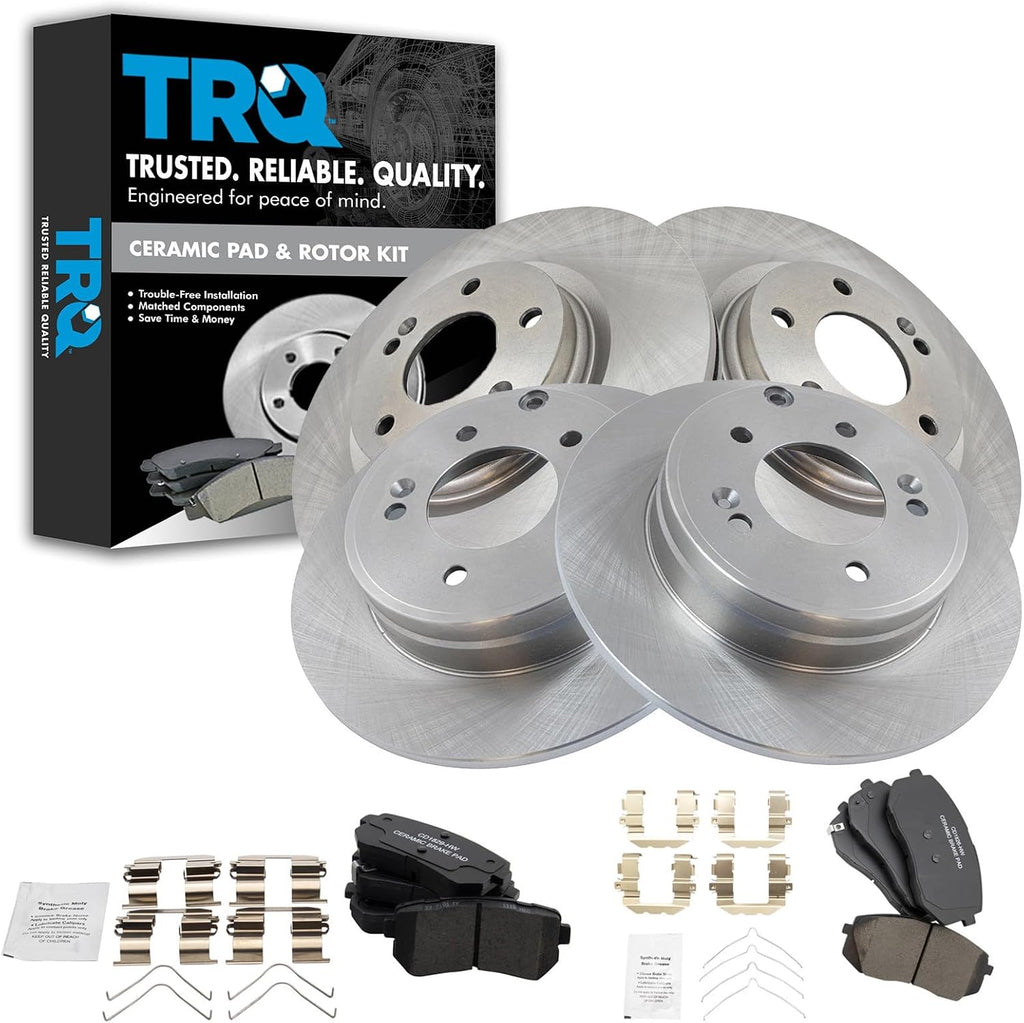 TRQ Front and Rear Brake Pad and Rotor Set Ceramic Vented Solid Rotors 11.18 in 5-Lug for 2016-2019 Hyundai Sonata 2016-2018 Kia Optima