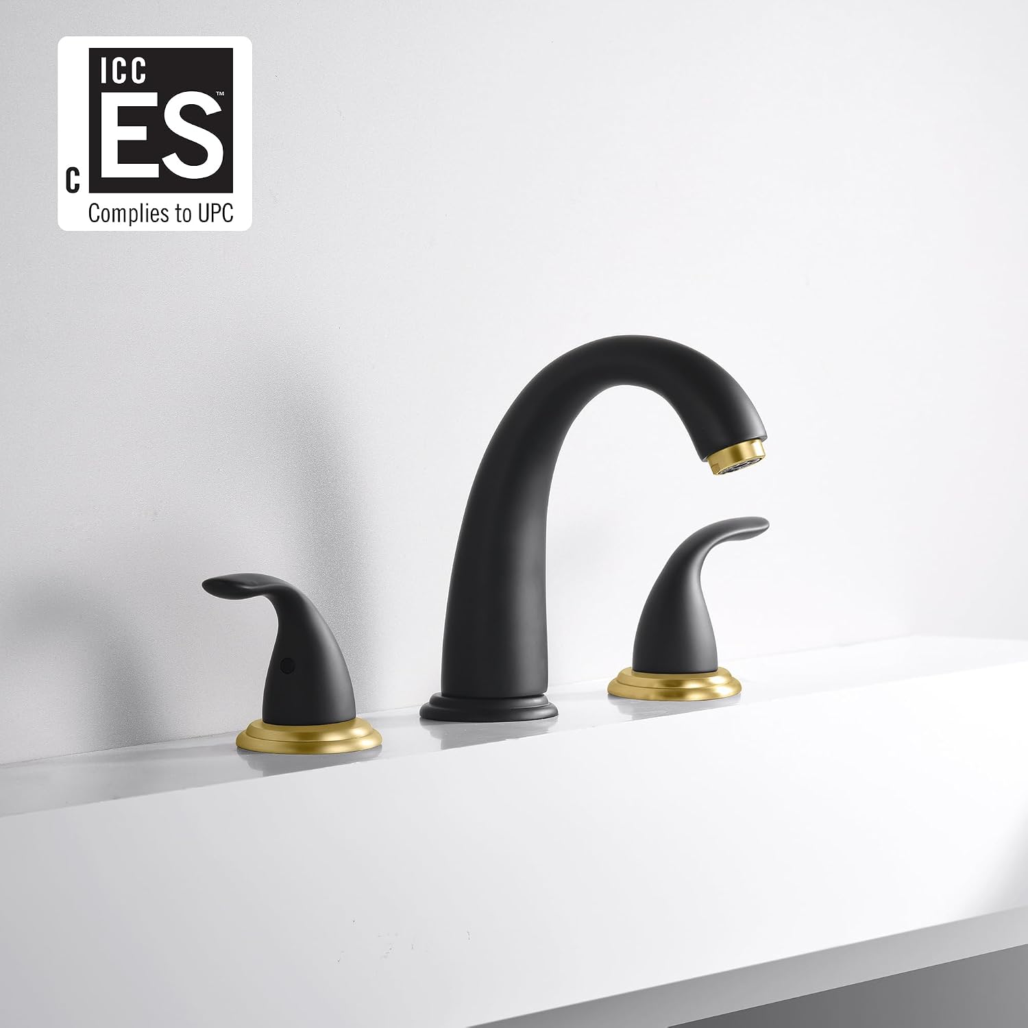 SUMERAIN 2 Handle Widespread Roman Bathtub Faucet Tub Filler with Valve, Black and Gold Finish