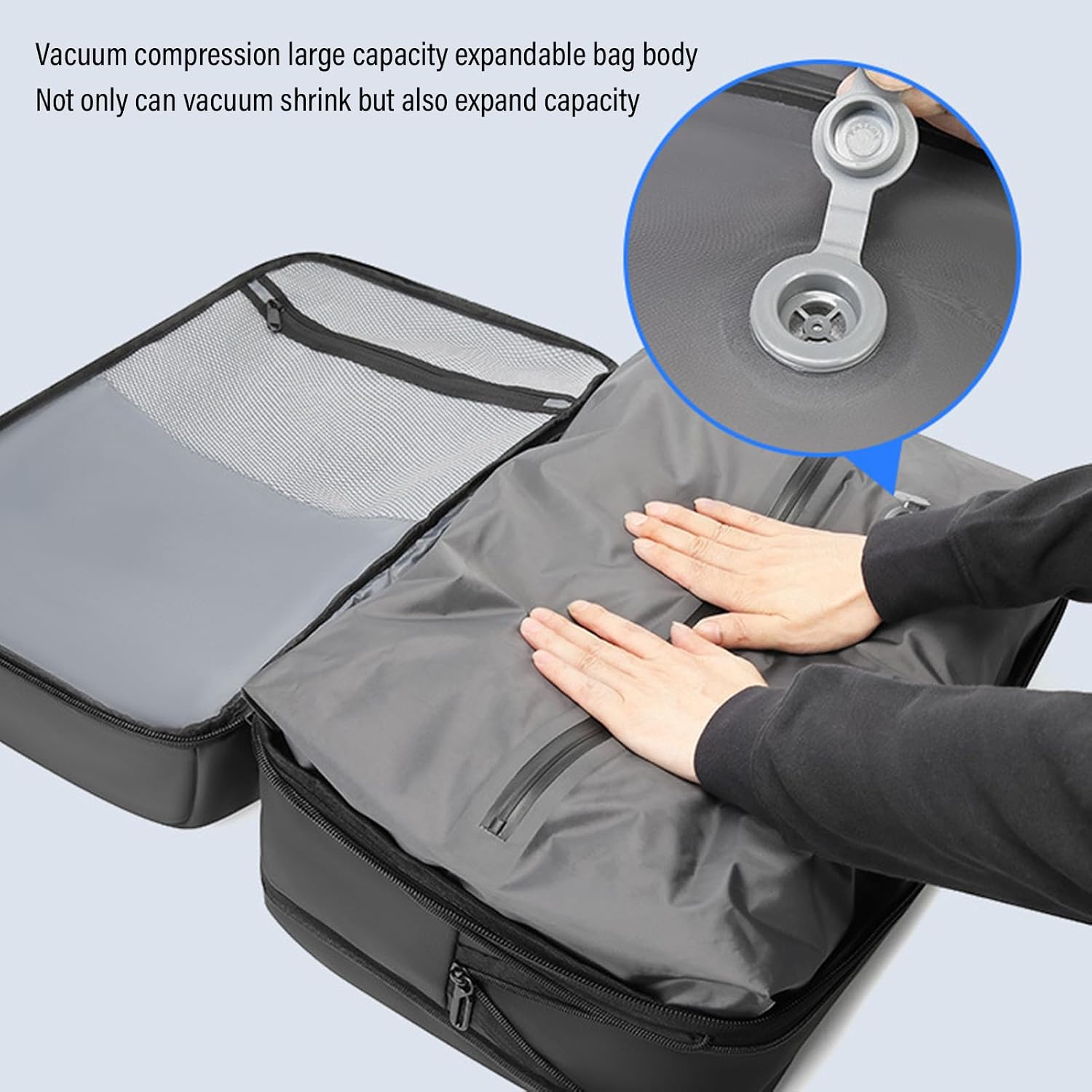 Yoidesu Vacuum Backpack, 35-50L Expandable Vacuum Compression Bag with Pump Vacpack Backpack with USB Charging, Space Saver Bags for Travel Camping