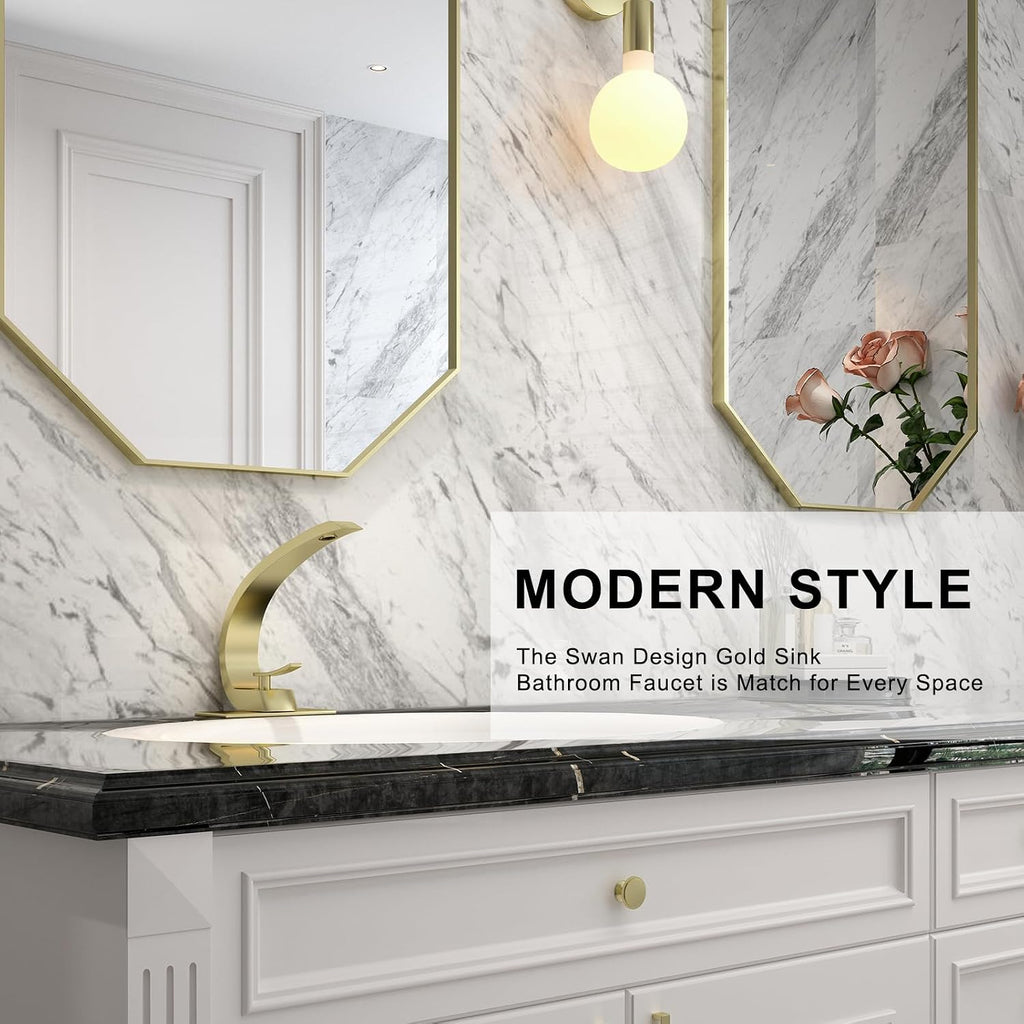 Bathroom Faucet Brushed Gold,Bathroom Sink Faucet for Sink 1 Hole or 3 Hole Mount Single Handle Basin Mixer with 6-inch 10-inch Deckplate