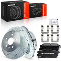 A-Premium 11.93 inch (303mm) Rear Drilled and Slotted Disc Brake Rotors + Ceramic Pads Kit Compatible with Select Chevy and GMC Models - Equinox/Terrain 2010 2011 2012 2013 2014 2015 2016 2017