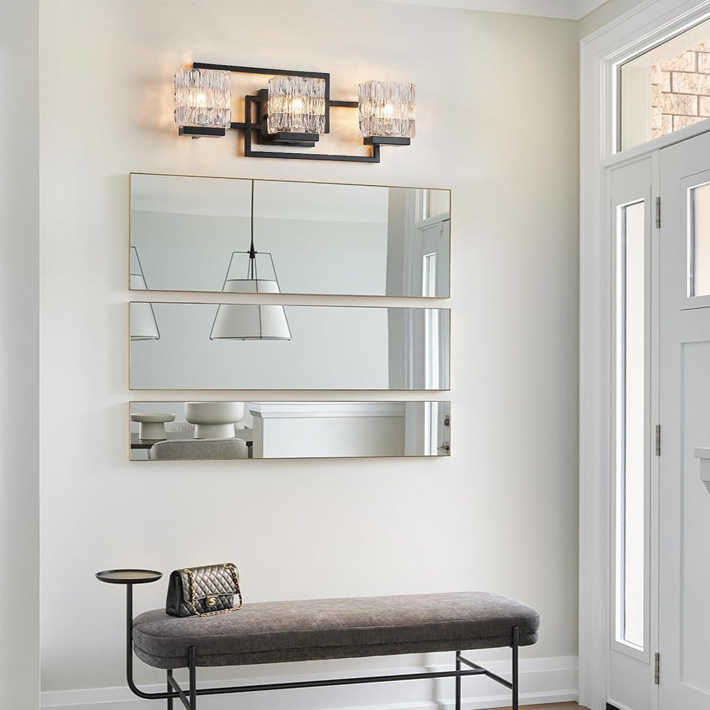 Bathroom Light Fixture Vanity Lighting Fixtures Over Mirror 3 Lights Matte Black Wall Mount Metal Hardwired Bedroom Wall Scone