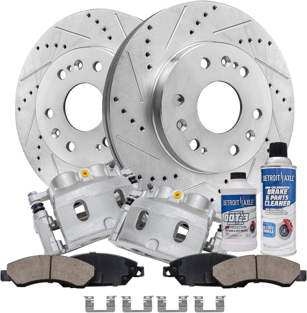 Detroit Axle - Front Brake Kit for Chevy GMC Silverado Sierra Suburban Yukon XL 1500 Avalanche Escalade [6-Lug] Drilled Slotted Brake Rotors Brakes Pads Brake Calipers Replacement : 12.99 inch Rotor