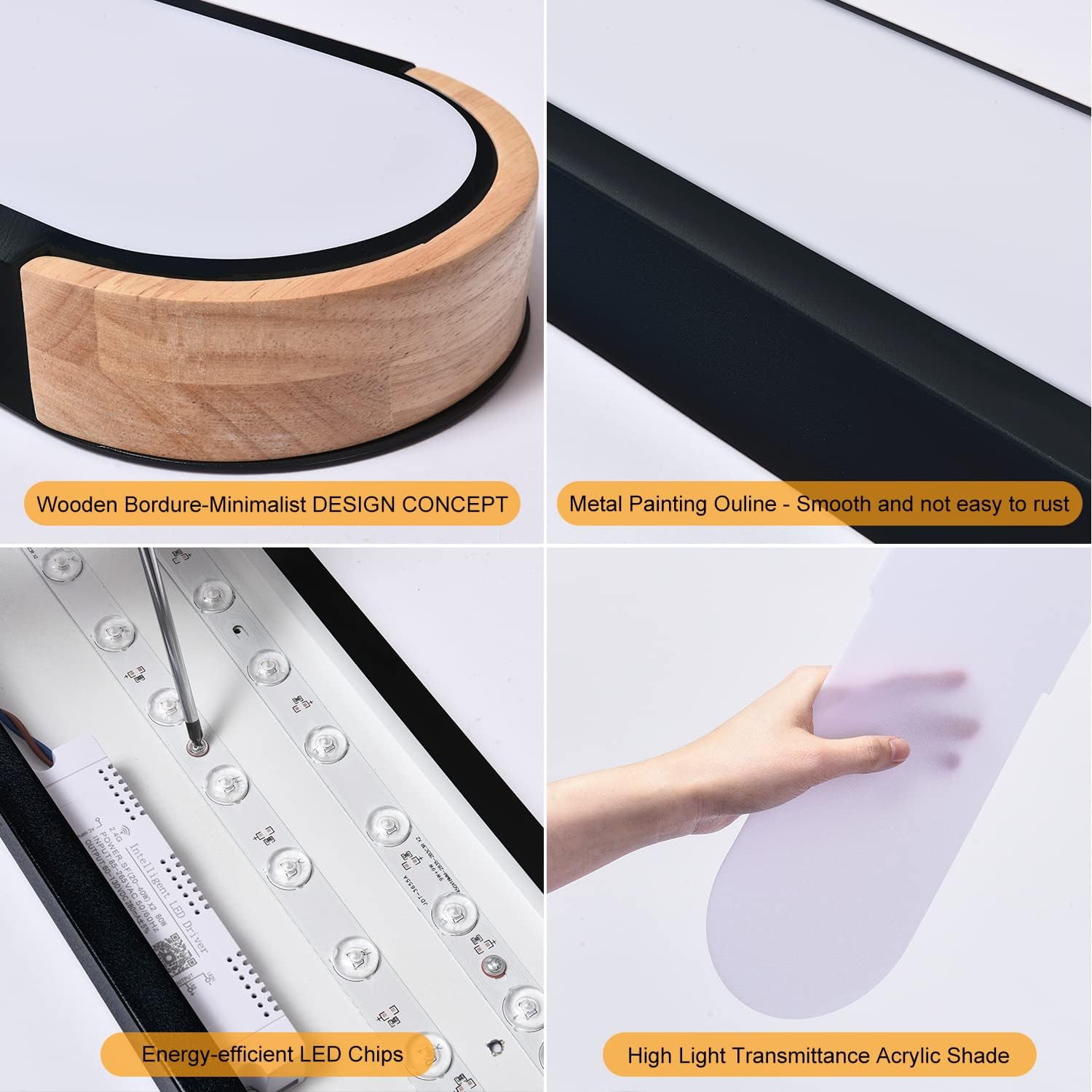 EDISLIVE Dimmable LED Ceiling Light with Remote Control 37.4in 3000K-6000K Minimalist Modern Wood Flush Mount Ceiling Light Low Profile Light Fixture Black