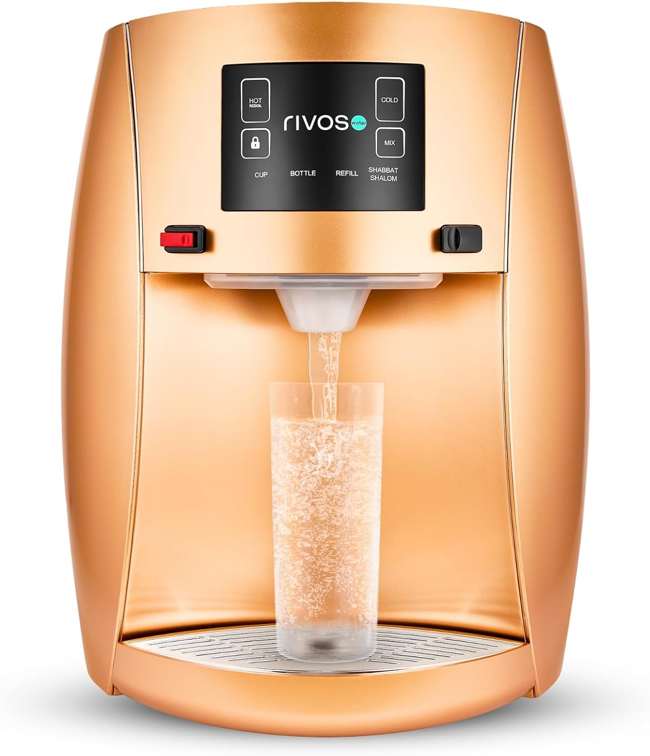 Rivos Spirit Smart Water Dispenser, Hot & Cold Countertop Dispenser, 316 Stainless Steel, Shabbat-Compatible System with Filter & Carbon Filter, Eco-Friendly Home & Office Hydration (Rose Gold)