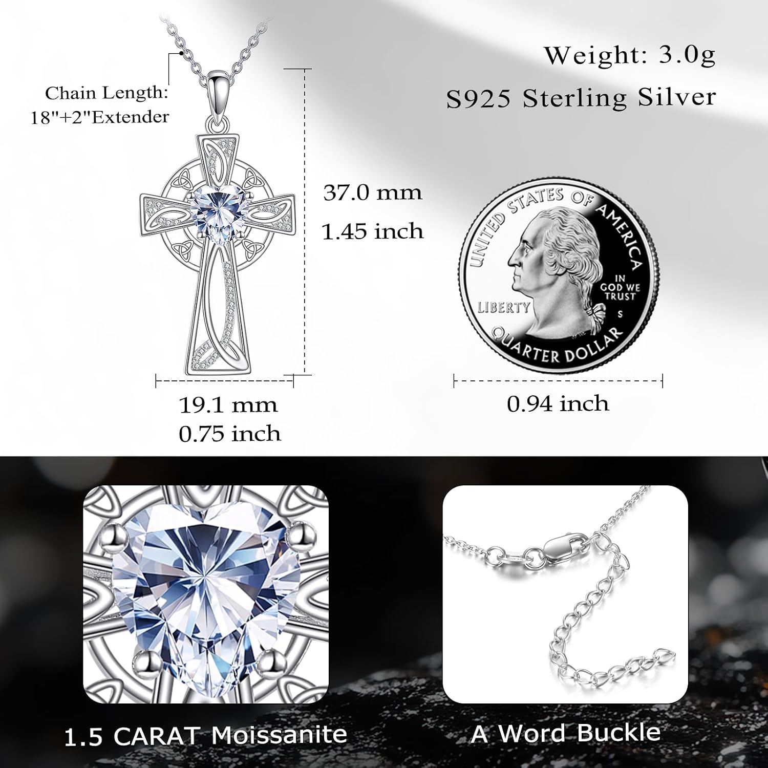 Moissanite Cross Necklace Sterling Silver Religious Created Diamond Crucifix Jewelry Gifts for Women Men