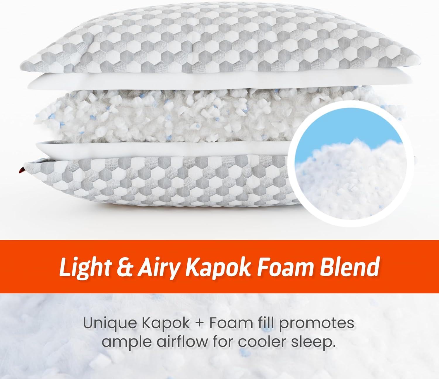 Layla Sleep, Adjustable Fill Kapok Pillow, Luxurious Cooling Pillow, King (Single), Supportive for Head and Neck, Fully Adjustable, Natural Material that is Light and Airy. Sleep Better-Kapok Pillows