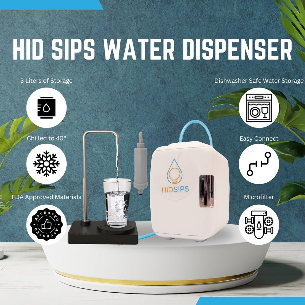 Desktop Water Dispenser with 4L Mini Fridge | Bedside or Desktop Water Cooler with Dishwasher-Safe Reservoir | Filtered or Beverage-Ready Hydration System (V2 Edition – Black)