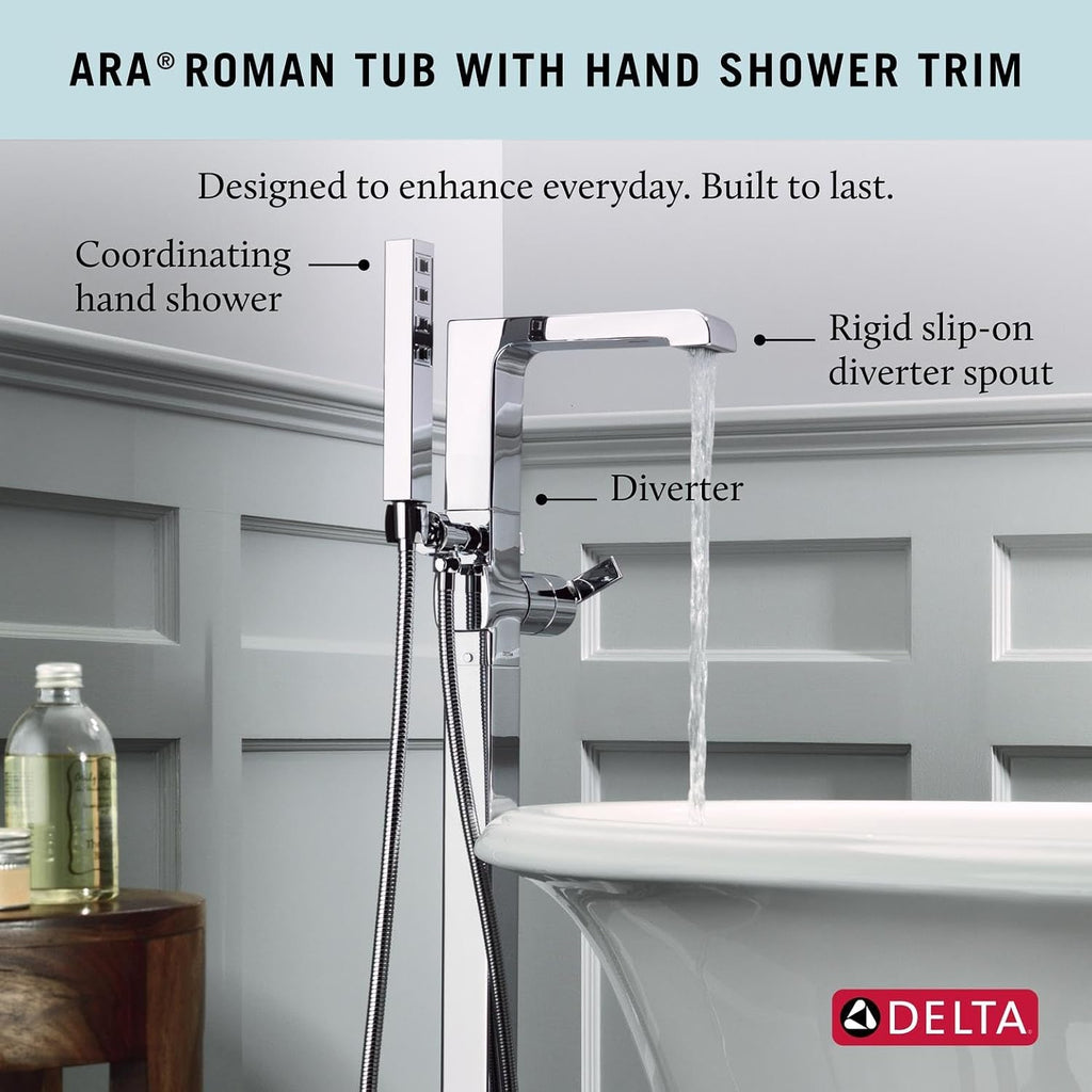 Delta Faucet Ara Roman Tub Trim with Hand Shower - 4-Hole Deck Mount Bath Tub Faucet with Hand Sprayer - Chrome, T4767 (Rough Sold Separately)