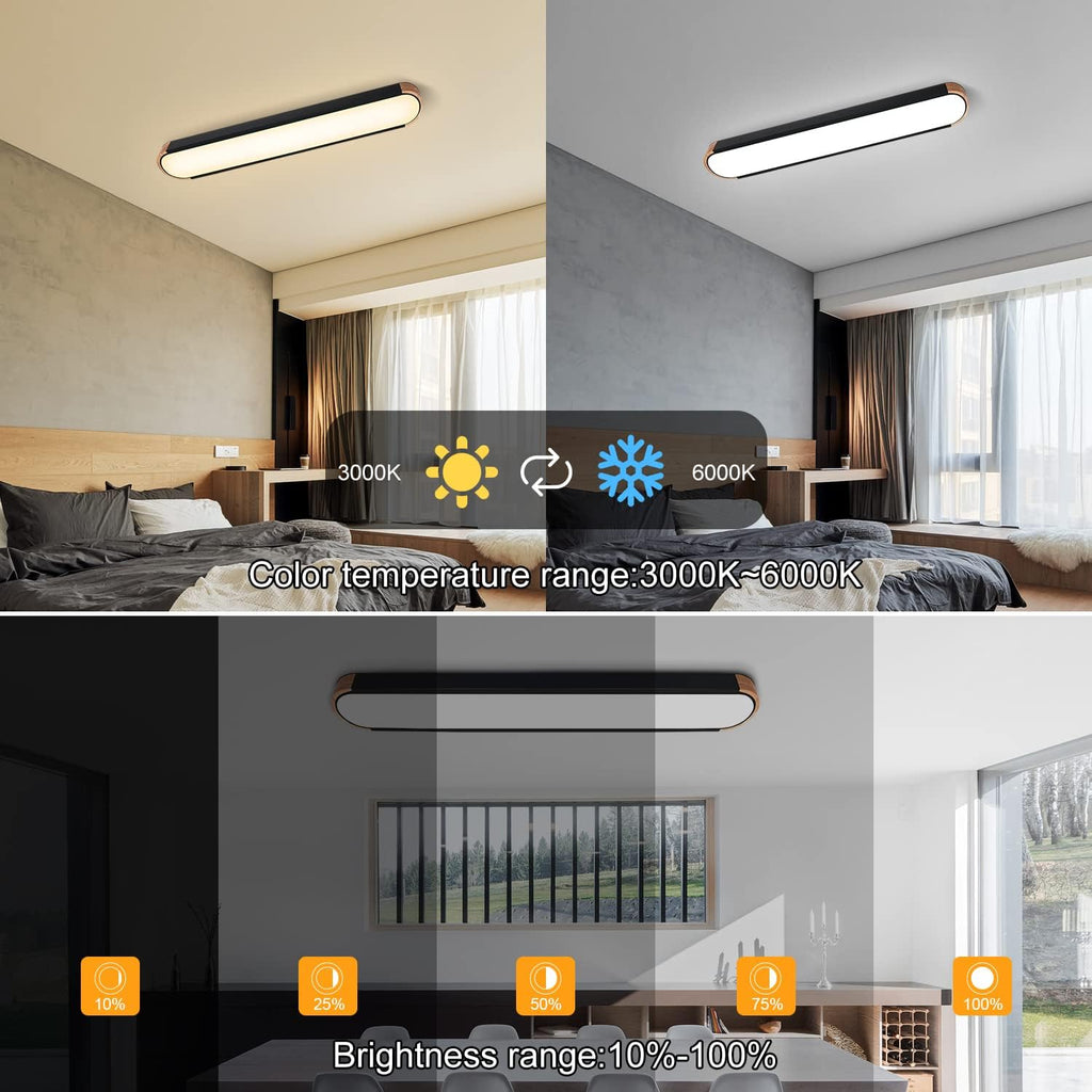 EDISLIVE Dimmable LED Ceiling Light with Remote Control 37.4in 3000K-6000K Minimalist Modern Wood Flush Mount Ceiling Light Low Profile Light Fixture Black